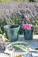 Dark Blue Embossed Pot 6.75"