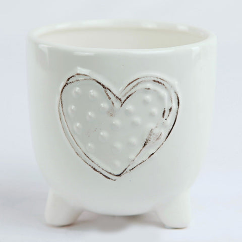 White Pot / Heart Design 4.9"