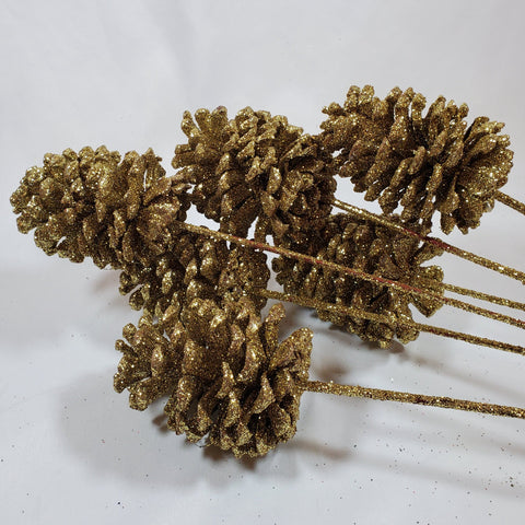 Glittered Pine Cones - 6 stems