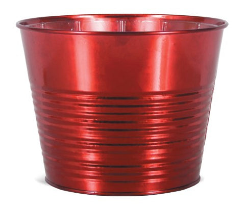 Red Ribbed Metal Pot